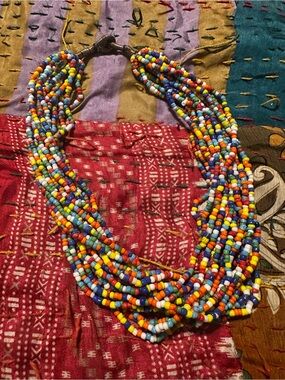 Multicolor Seed Bead Multi-Strand Statement Necklace